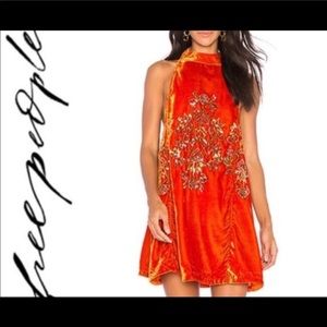 Free people orange velvet sequin embellished dress